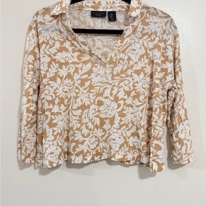 Tahari 100% linen soft 3/4 sleeve light weight blouse womens size Medium floral